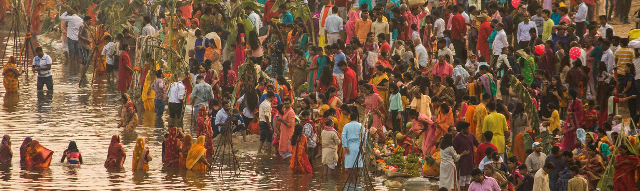 Celebration of chhath puja, worshipping of the sun. Chhath Puja is one of the most major festivals of India.
