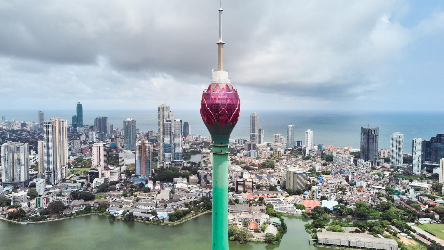 Aerial view of the main attraction, the Lotus Tower in the capital of Sri Lanka, Colombo. By Dima Anikin
